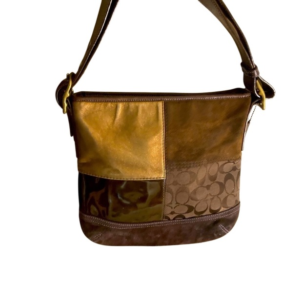 COACH Vintage F10421 Brown Patchwork Shoulder Bag - Picture 4 of 9